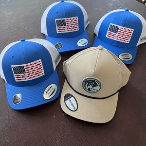 Columbia Blue and White Caps with Flag and Fish Design
